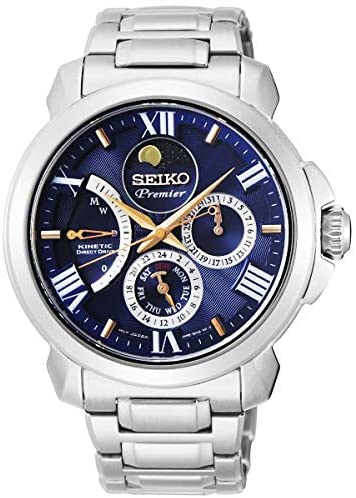 SEIKO Premier Kinetic Direct Drive Moon Phase Sapphire Glass Steel Dress  Blue SRX017P1 - Discovery Japan Mall