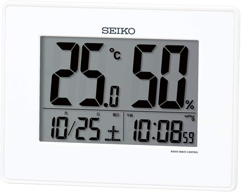 SEIKO Table Clock Radio Wave Digital Hanging Calendar Temperature Humidity  Display Large Screen White 127 × 165 × 26mm SQ798W - Discovery Japan Mall