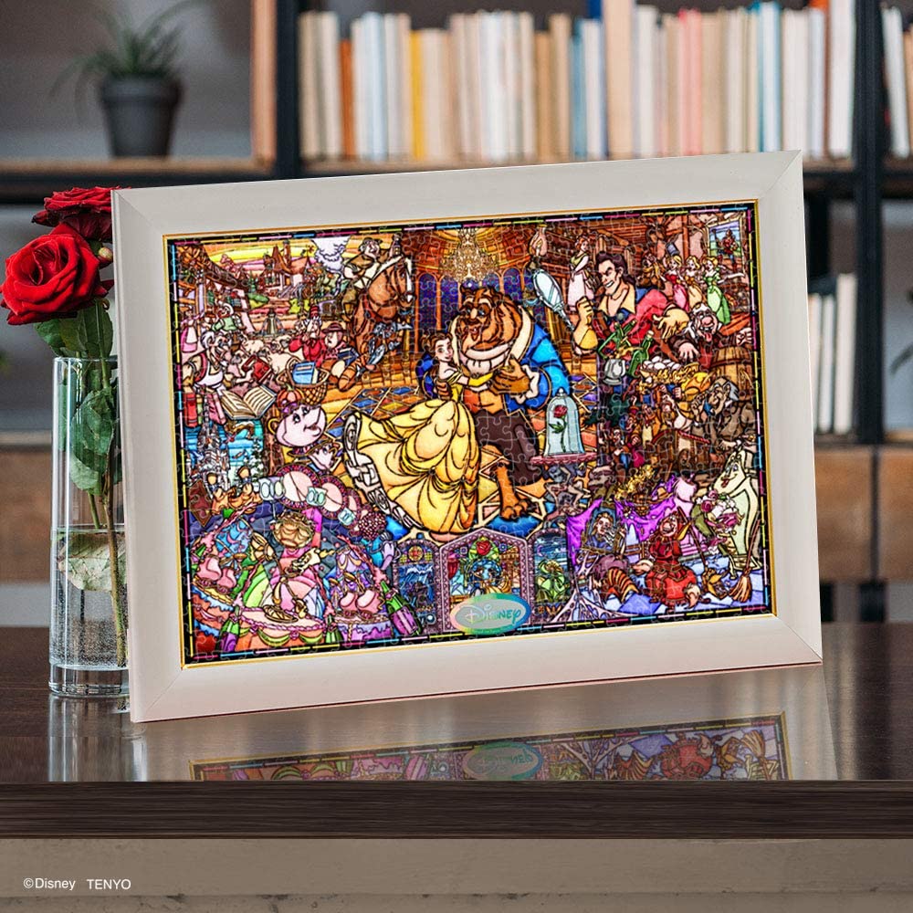 Tenyo 456 Piece Jigsaw Puzzle Beauty and The Beast Stained Glass New