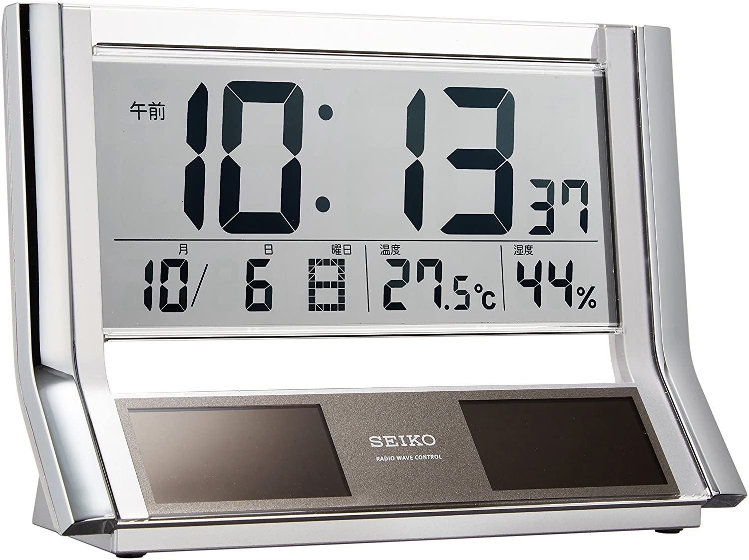 SEIKO Table Clock Hybrid Solar Radio Digital Calendar Temperature Humidity  Display Silver Metallic SQ690S SEIKO - Discovery Japan Mall