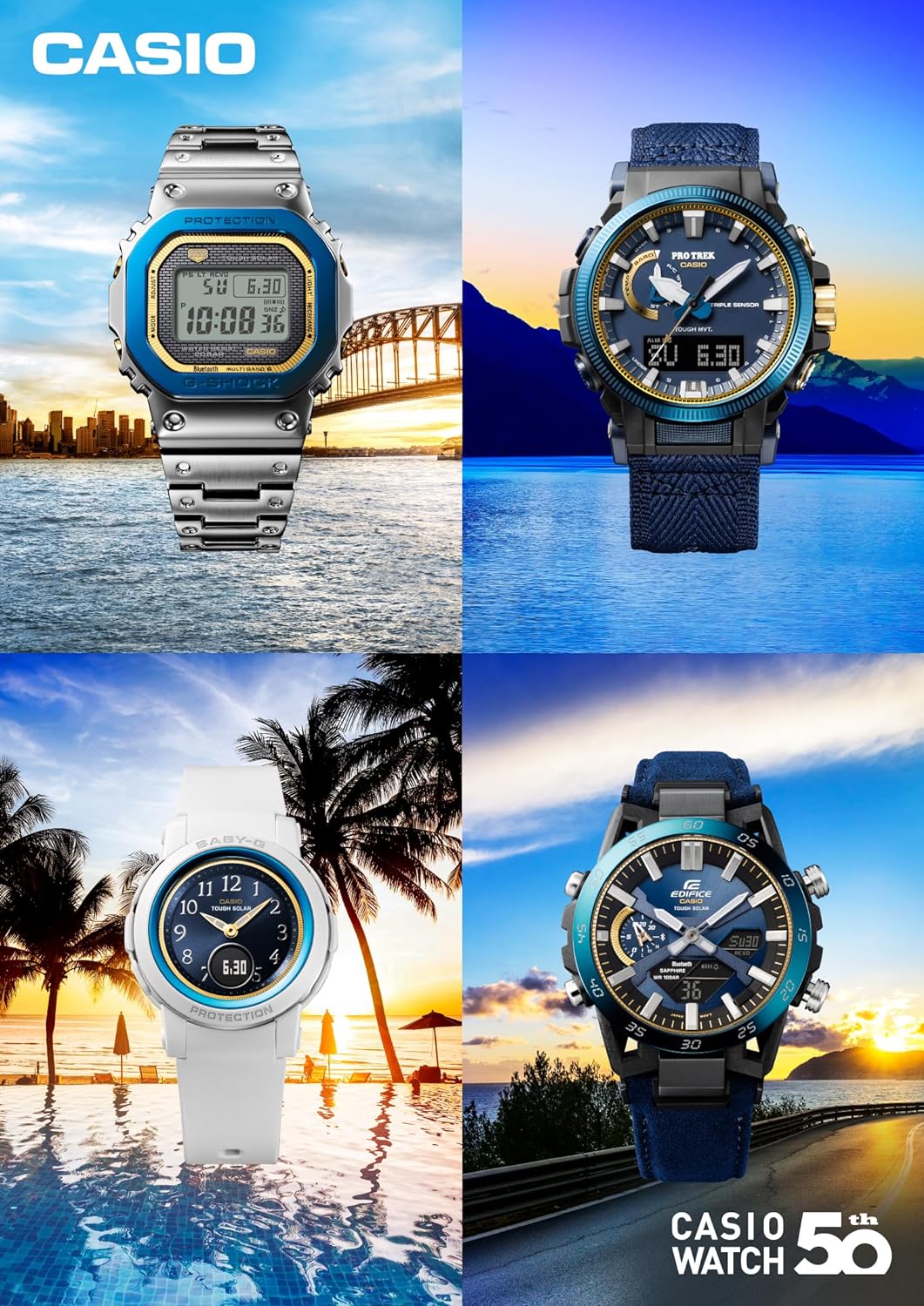 CASIO PRO TREK CASIO WATCH 50TH ANNIVERSARY Model Radio Solar PRW-61SS-2JR  Men's Blue x Gold - Discovery Japan Mall