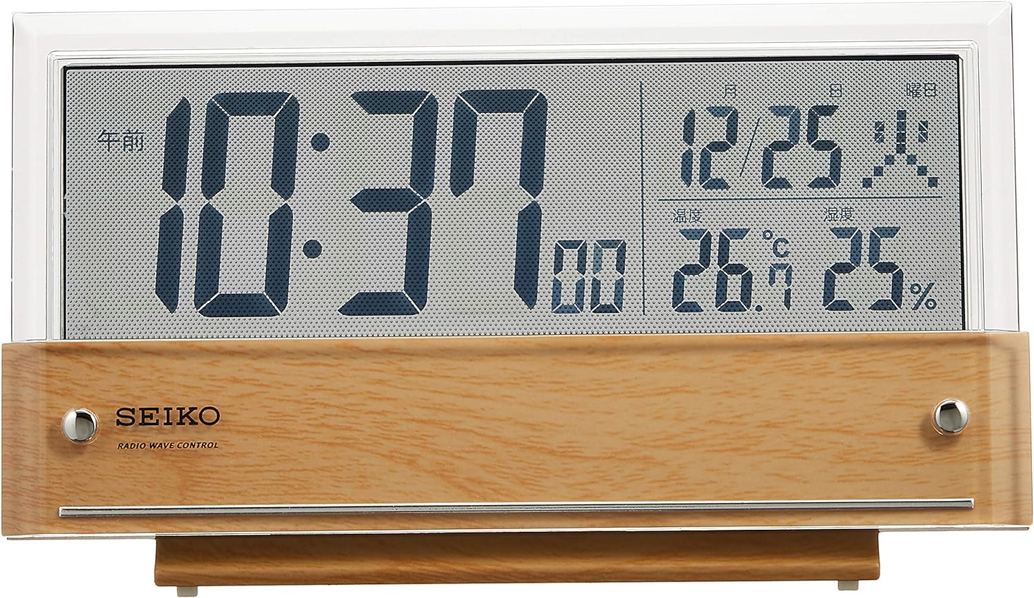 SEIKO table clock radio wave digital calendar temperature humidity humidity  display light brown wood grain pattern SQ782B SEIKO - Discovery Japan Mall