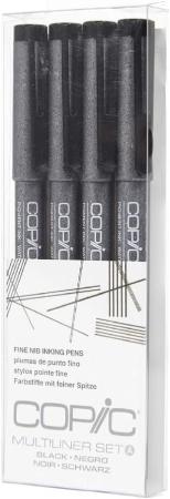 COPIC Too Copic Multiliner 4-Piece Set, Black, Set A 11787051-00001