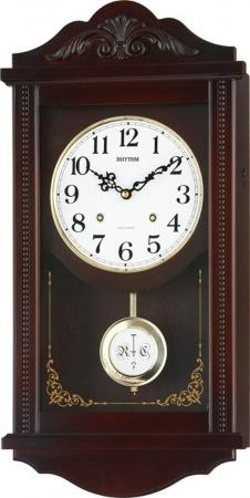 RHYTHM Pillar Wall Clock Analog Pendulum Electronic Chime Wood Brown (Semi-Gloss Finish) Atashman R 4MJA01RH06