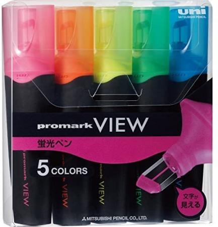 MITSUBISHI PEN Highlighter Promark View 5 Colors PUS1545C Japan