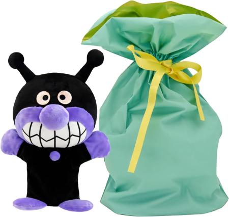 Yoshitoku Baikinman Hand-Dancing Plush Doll (34cm Long) Kids Will Love, Gift Wrapped in Blue with Ribbon