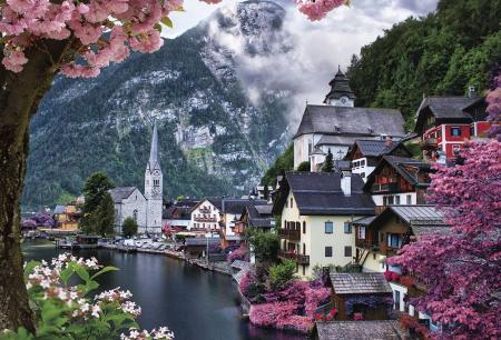 Beverly 1000-Piece Jigsaw Puzzle, Hallstatt Waterside Flower Scenery (49x72cm), Made in Japan (1000-109)
