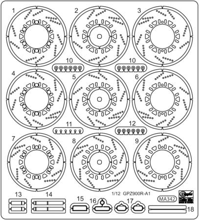 Hasegawa 1/12 Kawasaki GPZ900R (A1) 1984 Etching Parts for Plastic Model Kits 21778