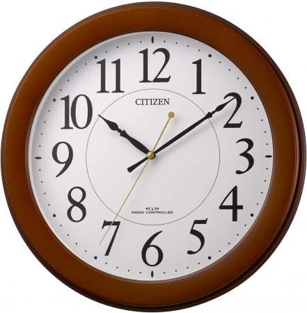 RHYTHM Citizen wall clock radio clock analog continuous second hand wood brown (semi-gloss finish) CITIZEN 8MY514-006
