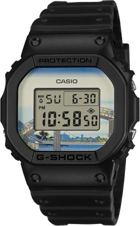 CASIO G-Shock Watch Made in Japan Katsushika Hokusai Design Under Mannenbashi Bridge DW-5600KHFM25-1JR Men's Black