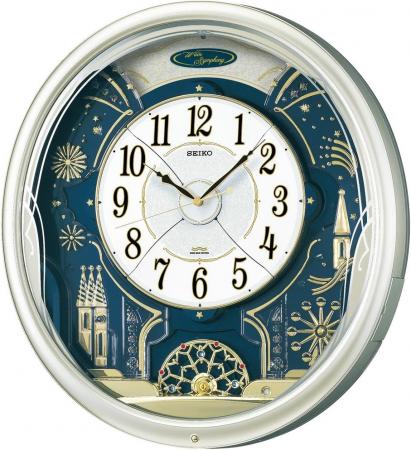 SEIKO Clock Wall Clock Radio Analog Karakuri 6 Songs Melody Rotating Decoration Light Gold Pearl RE561H SEIKO