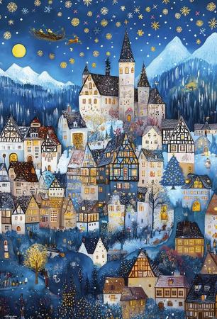 (Made in Japan) Beverly 1000-Piece Jigsaw Puzzle: Tale of Holy Night - Dreaming Village on Starry Hill (49x72cm) 1000-128