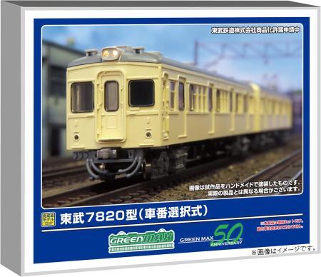 Greenmax N Gauge Tobu 7820 Series, Selectable Car Number, 2-Car Add-On Set, Non-Motorized, Model Train, 50810