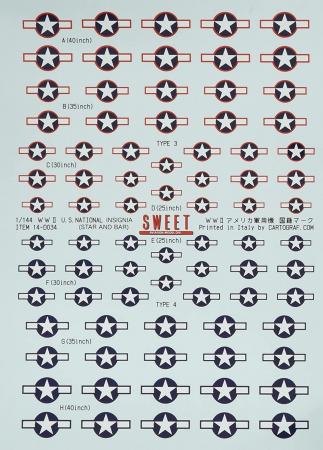 SWEET 1/144 SWEET DECAL No.34 World War II American Military Aircraft Nationality Mark STAR AND BAR
