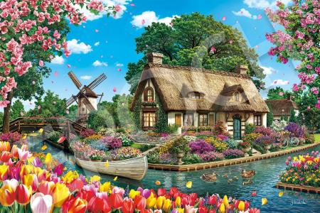 EPOCH 2016 Very Small Piece Jigsaw Puzzle Illustration/Art Elegant Collection Flowering Canal Village (50x75cm) 22-604s with Glue, Spatula, and Score Ticket