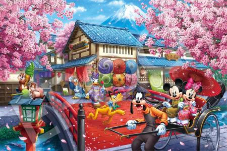 EPOCH 1000 Piece Jigsaw Puzzle Disney Puzzle Decoration Collage Micky & Friends -SAKURA Journey- (50 x 75 cm) 97-705s with Glue, Spatula and Decoration Stickers