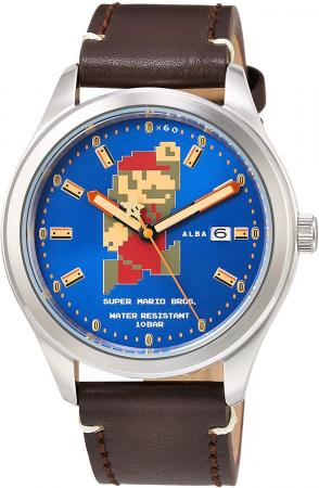 SEIKO wristwatch Alba Super Mario collaboration model Deca Mario mechanical blue dial strengthened waterproofing for everyday life (10 ATM) ACCA401 Brown