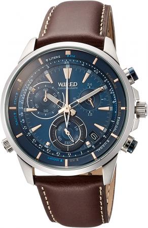 SEIKO WIRED THE BLUE Chronograph Dial with simplified scales Brown leather band AGAW447 Men's Brown