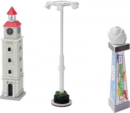 Tomytec Geocolle Scene Collection Scene Accessory 120 Station Accessory Set Large Clock Tower Large Outdoor Lights Large Advertising Tower Diorama Supplies