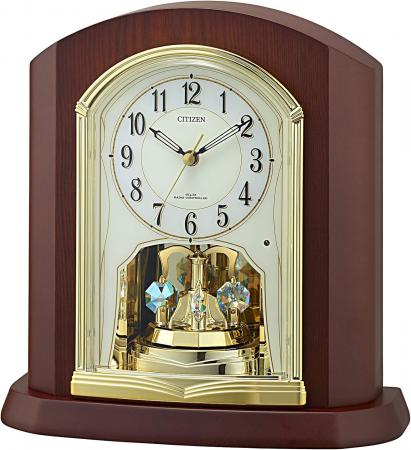 RHYTHM Citizen Table Clock Radio Clock Wooden Frame Rotating Decoration Brown 25.1x24.2x10.5cm CITIZEN 4RY702-N06
