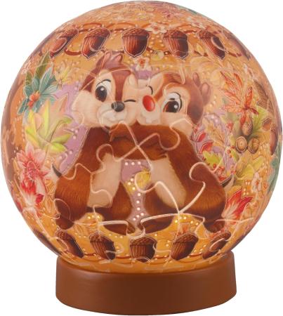 Disney Twinkle Magic/Chip 'n' Dale 61-Piece 3D Spherical Puzzle Lumi Orb (7.6x7.6x7.4cm) 2003-525 Includes a piece request postcard, rechargeable LED unit, charging cord, base, and instruction manual