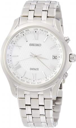 DOLCE Solar radio wave Titanium model Platinum diamond shield White dial Curve sapphire glass SADZ201 Men's Silver