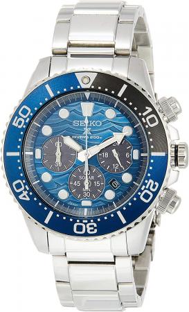 SEIKO Watch Prospex Solar Chronograph Save the Ocean Special Edition Blue Dial SBDL059 Men's Silver