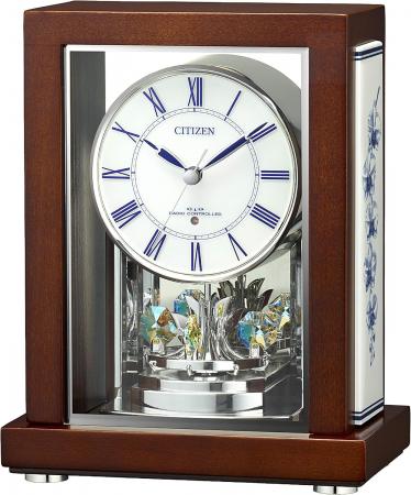 Rhythm Citizen Radio Clock Table Clock Arita Ware Crystal Decoration Continuous Second Hand Wooden Frame 8RY418-006 Brown 21.6x17x10.5cm