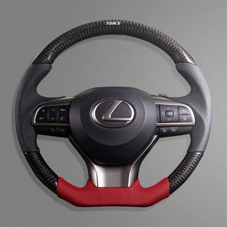 TOM'S Carbon Fiber Steering Wheel in Black Carbon Fiber and Red Leather for RX 20 Series (October 2015 onwards)