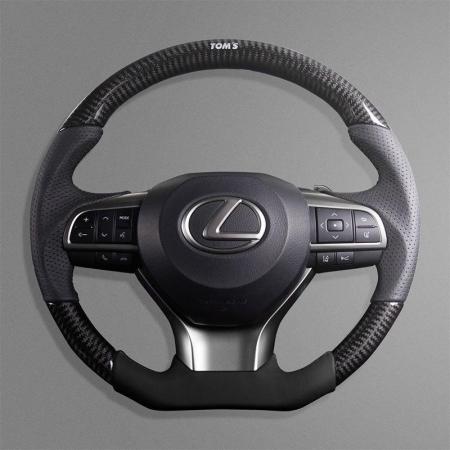 TOM'S Carbon Fiber Steering Wheel, Black Carbon Fiber & Black Leather, for RX 20 Series (October 2015 onwards)