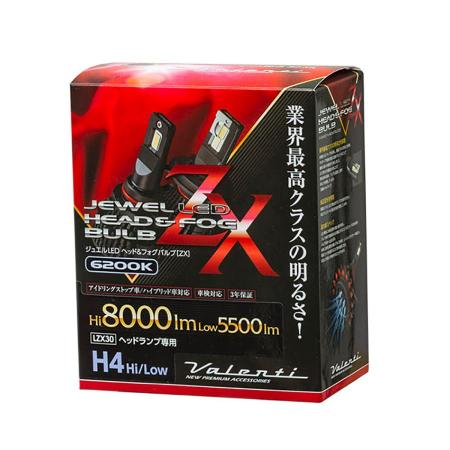 VALENTI Jewel LED Head & Fog Bulbs for ZX Series LZX30-H4HL-62, 6200K, H4HL