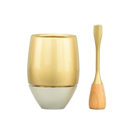 Modern and compact Buddhist altar bell set for memorials. 