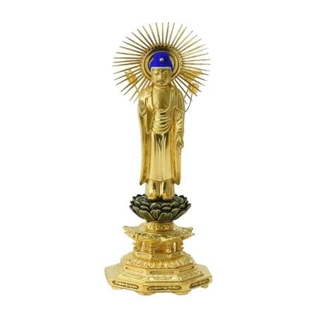 Wooden Buddha statue, carved by the Shinshu Otani sect, Jodo Shinshu, Amitabha, gold. 