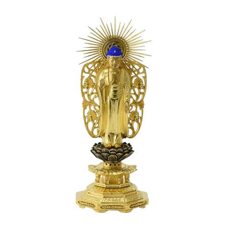 Wooden Buddhist statue, Jodo Shinshu Honganji sect, Nishi Amida, gold color. 