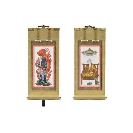 Side Buddha Hanging Scroll Set, 21.5cm Tall, Acala, Kobo Daishi, Side Scroll, Side Attendants, with Hanging Scroll Stand, 