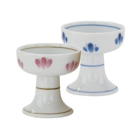 Buddhist rice bowl for offerings, pink and blue. 