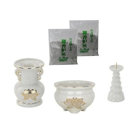 Juego de altar budista que incluye jarrón de flores, soporte para fuego, quemador de incienso y ceniza de incienso Juego de altar budista de cerámica 27