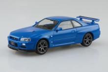Aoshima Bunka Kyozai 1/32 Rakupla Snap Kit No.12-BB Nissan R34 Skyline GT-R Bayside Blue Pre-Colored Plastic Model (Automobile)