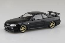 Aoshima Bunka Kyozai (AOSHIMA) Rakupla Snap Kit No. 12CU-BP Nissan R34 Skyline GT-R Custom Wheels (Black Pearl) 1/32 Scale Pre-Colored Plastic Model Kit
