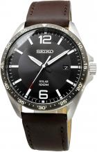 SEIKO Solar Quartz Watch Mens Brown Leather SNE487P1