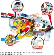 TAKARA TOMY Plarail Let's play with Tomica! Round and Round Railroad Crossing Train Toy for ages 3 and up