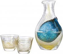 Toyo Sasaki Glass Cold Sake Glass Set Gold Leaf Made in Japan Carafe 300ml, Glass 80ml 3 Pieces G640-M60