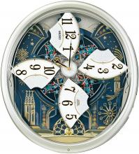 SEIKO Clock Wall Clock Radio Analog Karakuri 6 Songs Melody Rotating Decoration Light Gold Pearl RE561H SEIKO