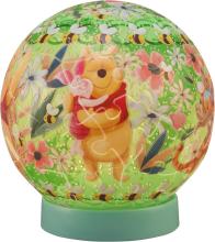 Disney Twinkle Magic/Winnie the Pooh 61-Piece 3D Spherical Puzzle Lumi Orb (7.6x7.6x7.4cm) 2003-524 Includes a piece request postcard, rechargeable LED unit, charging cord, base, and instruction manual
