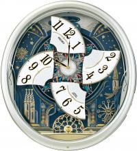 SEIKO Clock Wall Clock Radio Analog Karakuri 6 Songs Melody Rotating Decoration Light Gold Pearl RE561H SEIKO