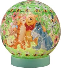 Disney Twinkle Magic/Winnie the Pooh 61-Piece 3D Spherical Puzzle Lumi Orb (7.6x7.6x7.4cm) 2003-524 Includes a piece request postcard, rechargeable LED unit, charging cord, base, and instruction manual