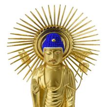 Wooden Buddha statue, carved by the Shinshu Otani sect, Jodo Shinshu, Amitabha, gold. 