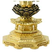 Wooden Buddhist statue, Jodo Shinshu Honganji sect, Nishi Amida, gold color. 